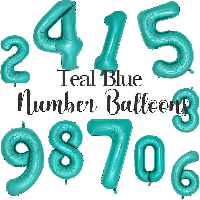 Teal Number 0 Balloons 40 Inch Large Turquoise Blue Foil Balloons - Image 4