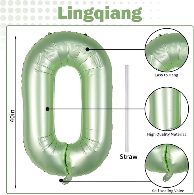 Sage Green Number 40 Birthday Balloons, 40 Inch Large Olive Green Foil Number 4 - Image 2