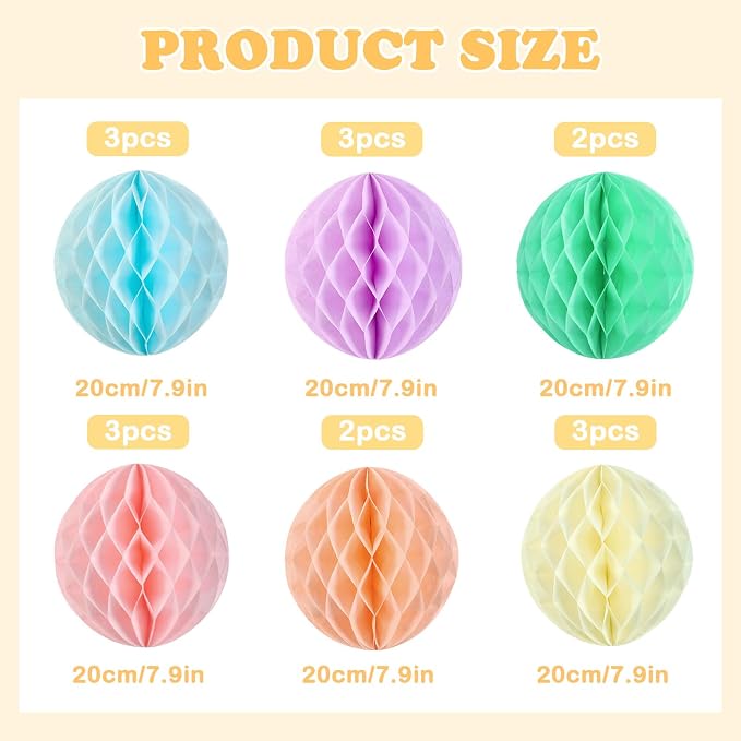 SUNBEAUTY 16Pcs Pastel Honeycomb Decorations 8'' Pastel Rainbow Hanging - Image 3