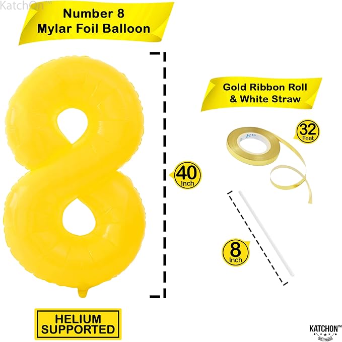 KatchOn Yellow Number 8 Balloon 40 Inch, 8 Balloon | 8th Birthday Decorations - Image 4