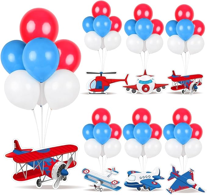 12 PCS Airplane Birthday Party Decorations Airplane Balloons Stand Kit 3D by Unknown