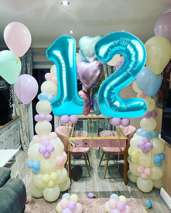 8 Balloon Numbers Birthday Decorations, 40In Pearl Blue Balloons - Image 2