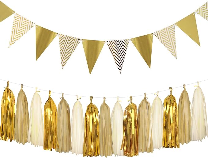 Sparkly Paper Pennant Banner Triangle Flags Bunting 8.2 Feet and Tissue Paper by Aonor