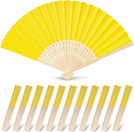 JOHOUSE 12 PCS Lemon Yellow Paper Fans Handheld, 8.3 Inch Folding Hand Fan | by JOHOUSE