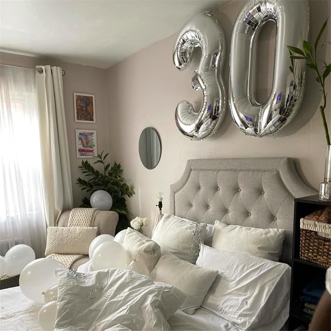 40 Inch Silver Foil Balloon Number 0, Giant Self Inflating Number Balloons 0-9 - Image 5