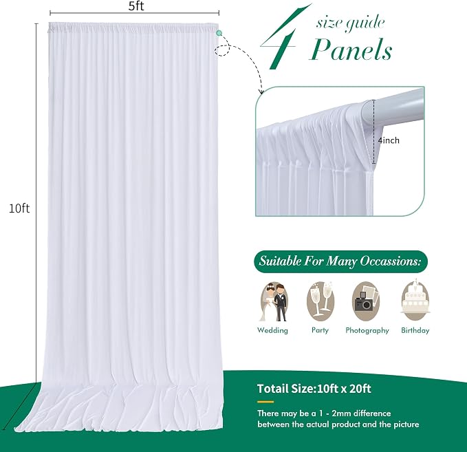 20 ft x 10 ft Wrinkle Free White Backdrop Curtain - Image 6