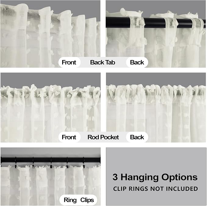 KOUFALL Cream Off White Curtains 102 Inches Long - Image 3