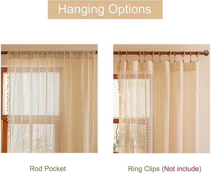 Sutuo Home Beige Boho Lace Curtains 72 inches Long - Image 4