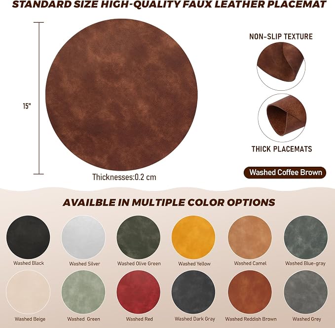 UnivoColors Placemats Round Faux Leather Placemats Set of 6-Waterproof-Wipe - Image 7
