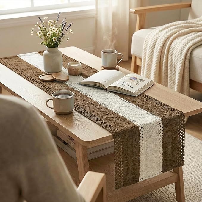 Artoid Mode Coffee Farmhouse Woven Table Runner 12x108 Inch | Seasonal Holiday - Image 5