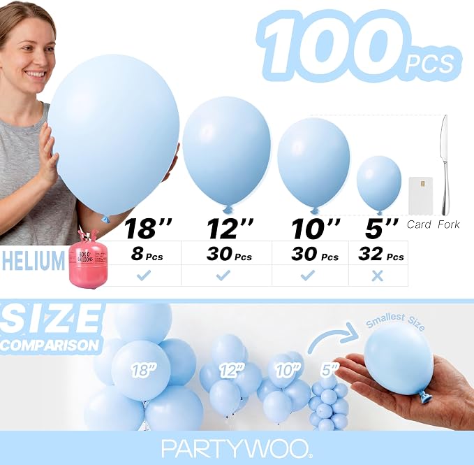 PartyWoo Baby Blue Balloons 100pcs Light Pastel Sky Aqua Blue Color | Different - Image 6