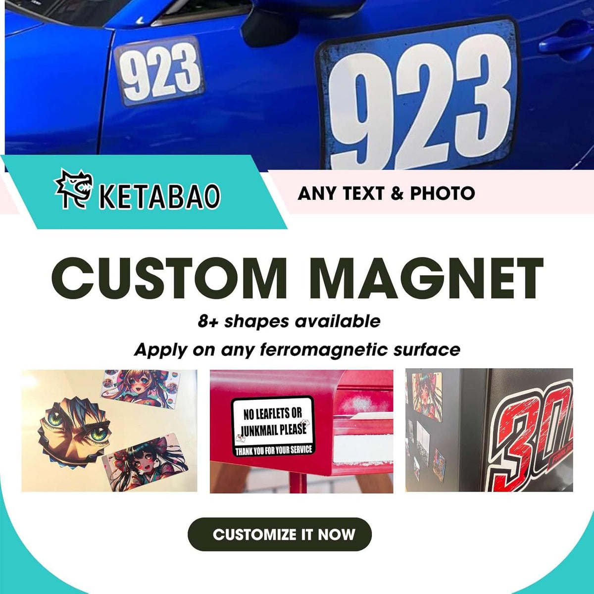 KETABAO – 15" Customize Rectangle Refrigerator and Car Photo Magnets - Personalize with Photos of Your Home, Office and Vehicle