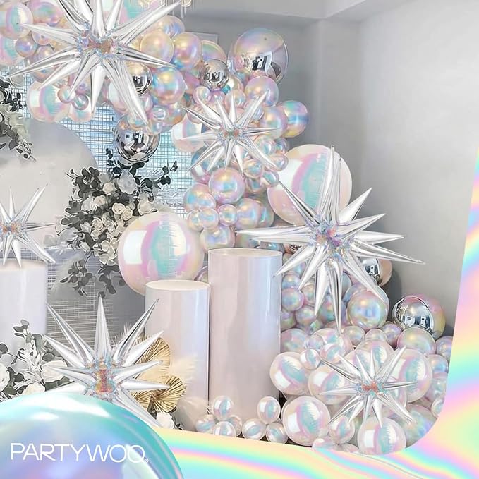 PartyWoo Iridescent Large Round Giant 4D Jumbo Foil Balloons 6pcs 22 Inch | 22 - Image 2
