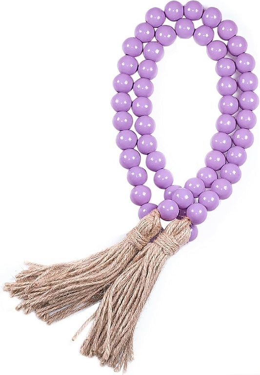 Purple Wood Beads Garland with Tassels, Wall Hanging, Home Decoration by TACOLO