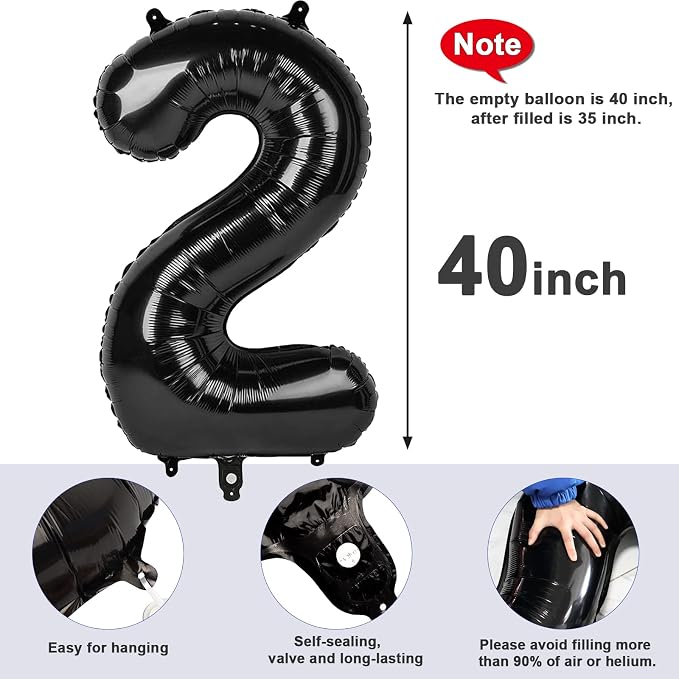 Number Balloons 40 Inch Black Number 2 - Image 7