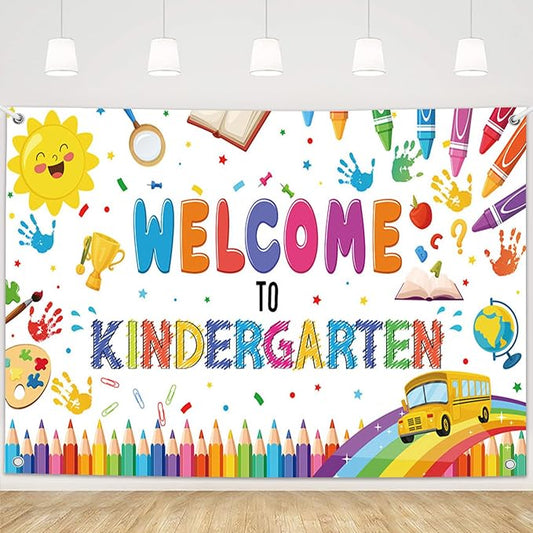 MEHOFOND 7x5ft Welcome to Kindergarten Banner Colorful Back to School Kids by MEHOFOND