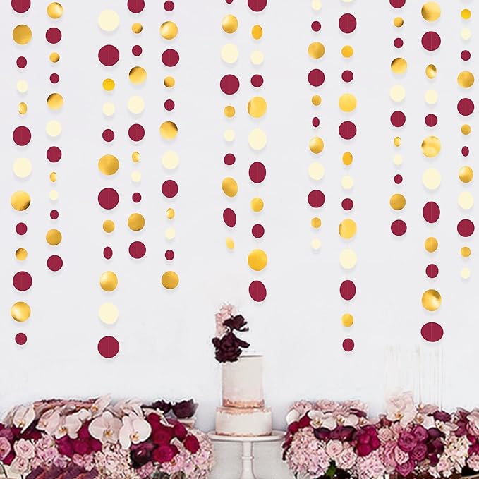 46 Ft Maroon Gold Party Decorations Burgundy Gold Beige Polka Dot Garland - Image 5