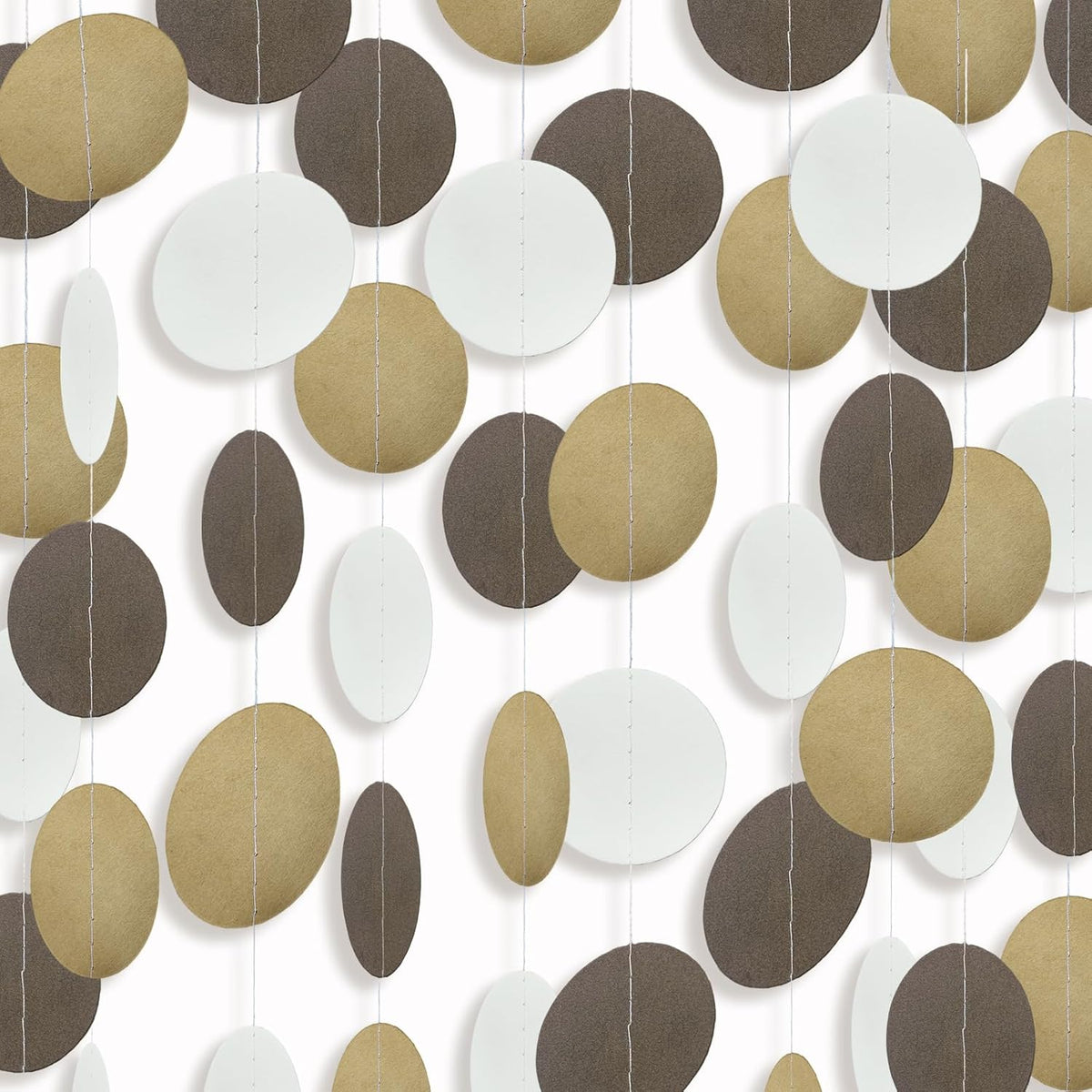 MerryNine Paper Garland 5 Pack, 50ft Glitter Paper Garland Circle Dots Hanging Decor, Banner for Baby Shower, Birthday, Nursery Party Decor (Brown Kraft Beige)