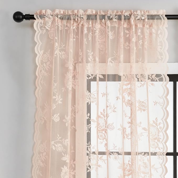 Sheer Lace Curtains 96 Inches Long 2 Panels Vintage Floral Curtains - Image 3