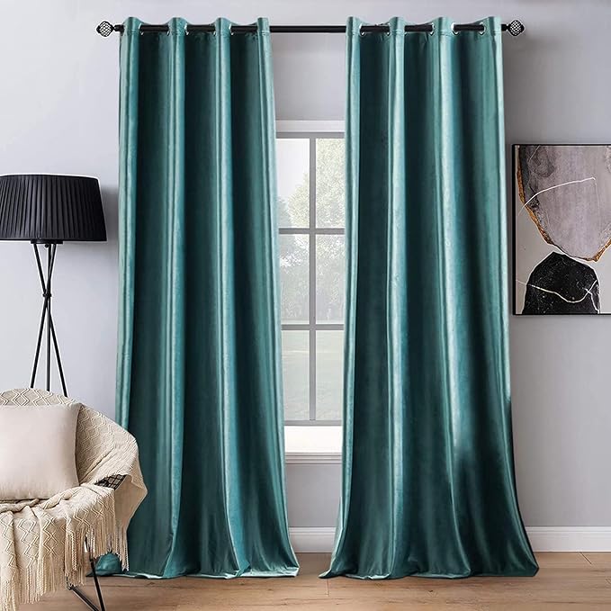 MIULEE Velvet Curtains Teal 52 x 90 Inch Length Set of 2 | Grommet Drapes by MIULEE