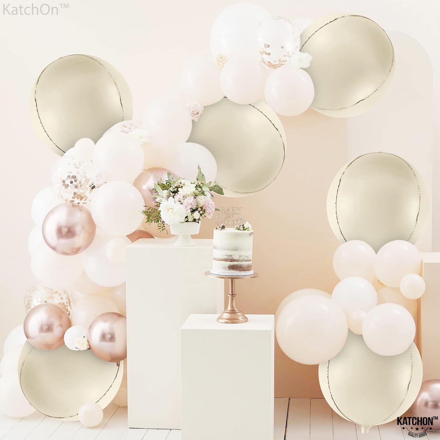 KatchOn, Huge White Sand Balloons Set- 22 Inch, Pack of 6 | Mylar Beige Balloon | White Sand Foil Balloons, Mylar Balloon for Graduation Decorations 2025