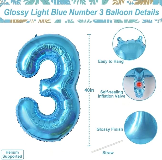 Light Blue Number 13 Balloon 40 Inch, Shiny Foil Numeral - Image 4