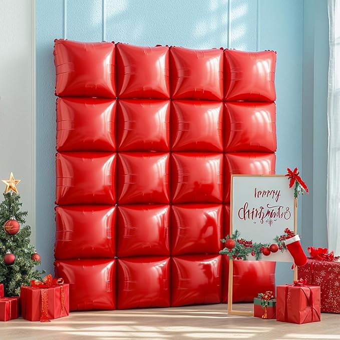 NISOCY 48PCS Metallic Red Square Foil Balloons Wall Backdrop | Double Sided Red - Image 6