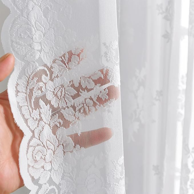 Kotile White Floral Lace Curtains - Image 5