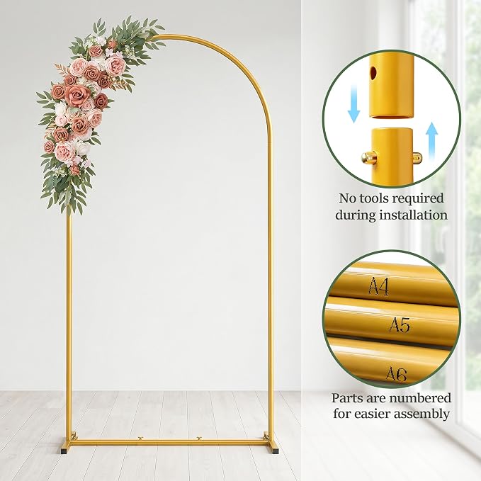 6.6FT Arch Backdrop Stand, Metal Gold Wedding Arch Frame | - Image 2
