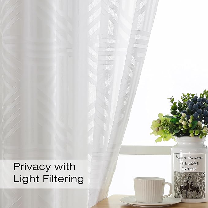 Simplebrand Semi Sheer White Curtains 90 Inches Long 2 Panels, Light Filtering - Image 3