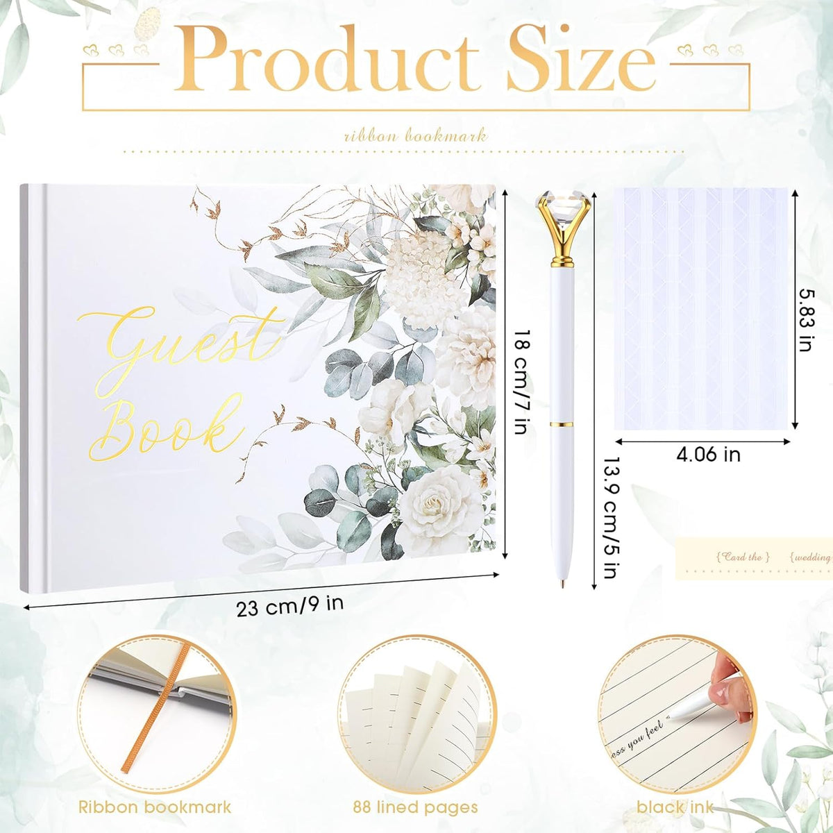 Wedding Guest Book Personalized Photo Guestbook to Sign at Reception Wedding Guest Sign in Book Photo Album Hard Cover 88 Lined Pages for Baby Shower Birthday Anniversary Party(Greenery)