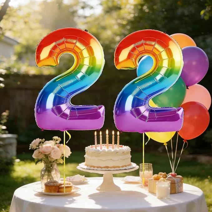 40 Inch Number 22 Balloons for 22nd Birthday Party Decorations, 0-100 Rainbow - Image 3