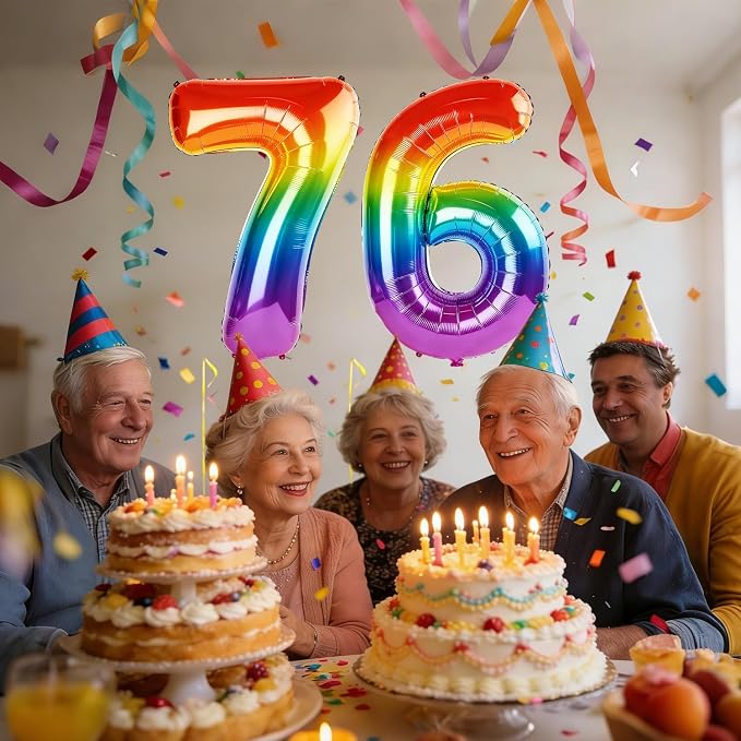 40 Inch Number 76 Balloons for 76th Birthday Party Decorations, 0-100 Rainbow - Image 2
