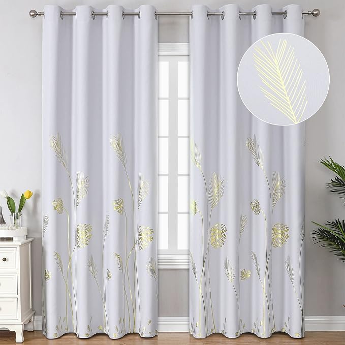 Greyish White Room Darkening Curtains 90 Inches Long by ESTELARTEXTILER