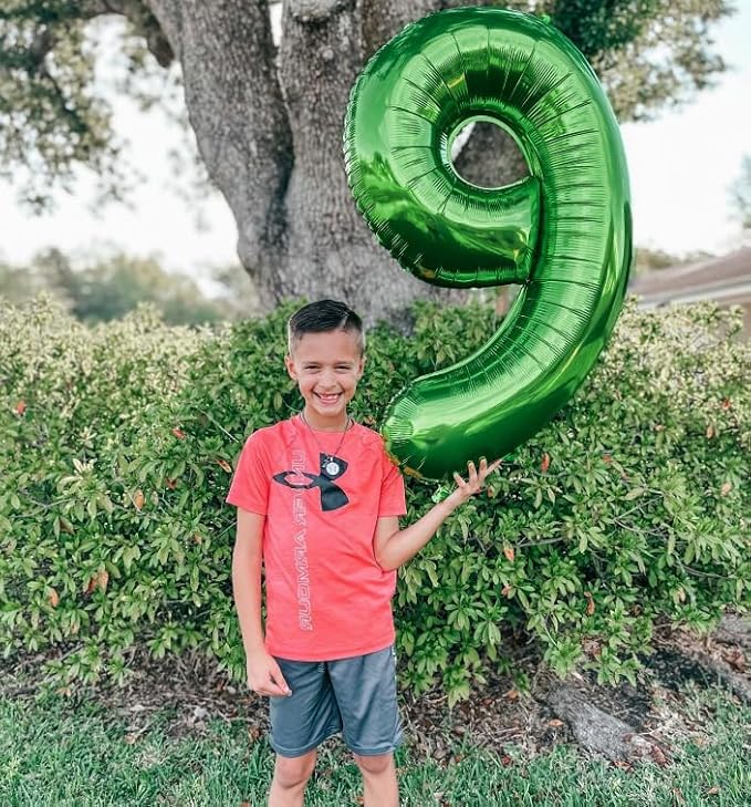 Green Number 9 Balloon 40 Inch, 9th Birthday Party Decorations Men Women | Foil - Image 2