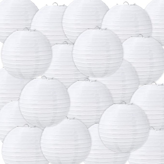 Treela 48 Pack White Chinese Japanese Paper Lanterns Decorative Hanging Round by Treela