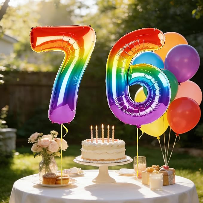 40 Inch Number 76 Balloons for 76th Birthday Party Decorations, 0-100 Rainbow - Image 3