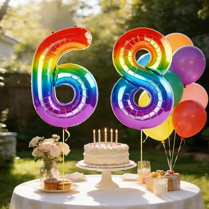 40 Inch Number 68 Balloons for 68th Birthday Party Decorations, 0-100 Rainbow - Image 3