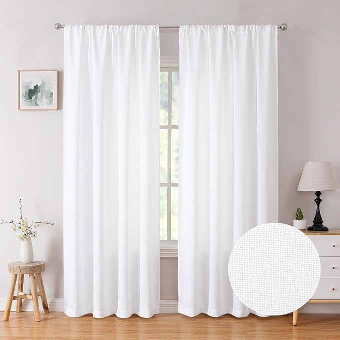 Tollpiz Linen Curtains Bedroom Rod Pocket Semi Sheer Curtain Burlap Light by Tollpiz