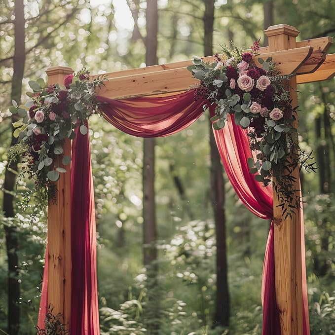 Wedding Arch Draping Fabric Backdrop Drapes 28.7" x 20FT, Burgundy | Sheer - Image 7