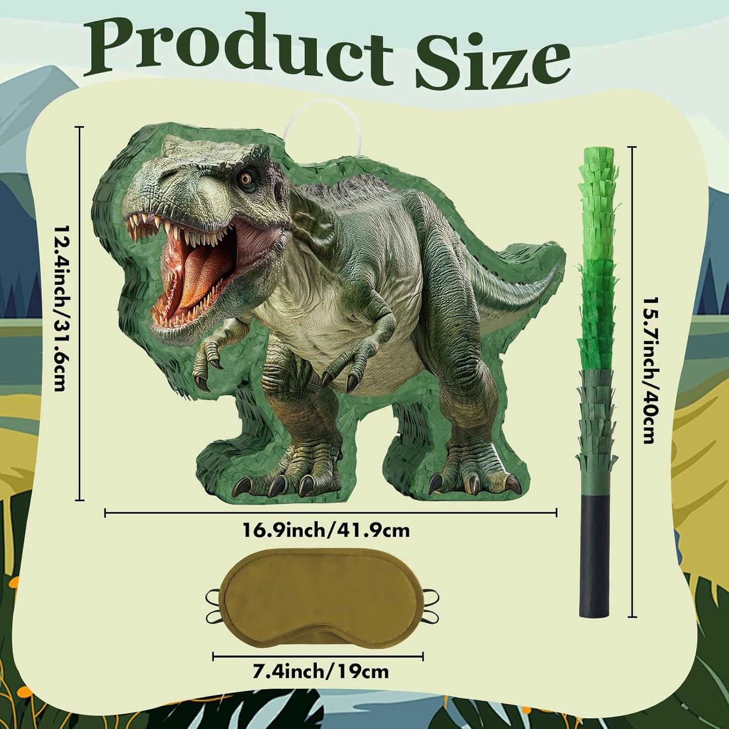 WERNNSAI Dinosaur Piñata - Jungle Dinosaur Piñata Bundle with Blindfold and Bat for Kids Boys Jungle Dinosaur World Birthday Party Decorations Family Games Dino Theme Party Supplies
