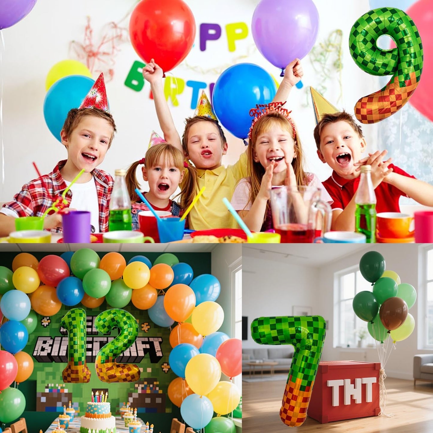 Pixel & TNT Theme 40in Giant Number Balloons - Foil Mylar Birthday Party Decorations for Kids Adults Cumpleaños, Block Style Pixel Art Shape Balloon Decor Supplies (Pixel, Number 5)