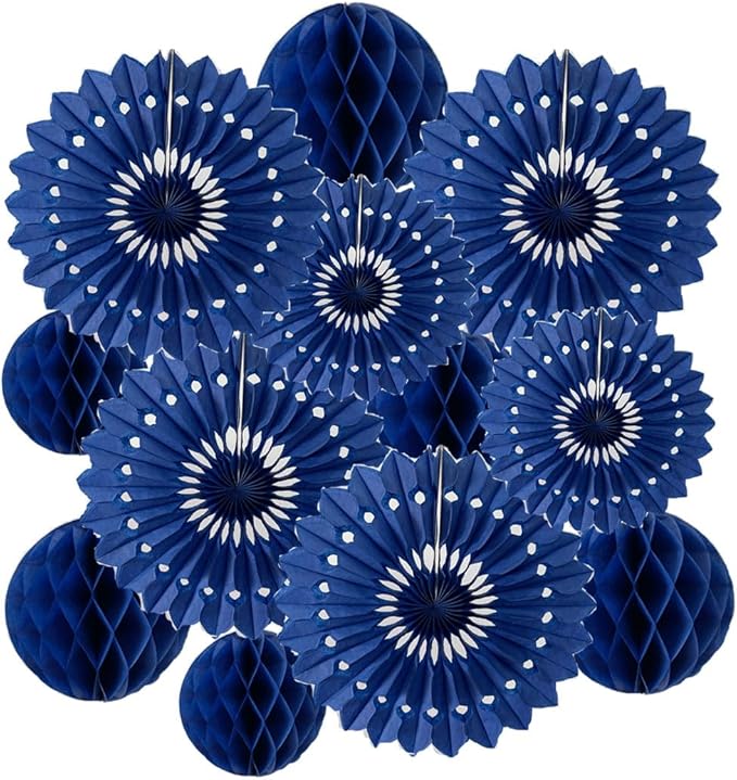 12pcs 6'' 8'' Royal Blue Honeycomb Balls Tissue Paper Fans HoneycombBallFan | by Yangeey