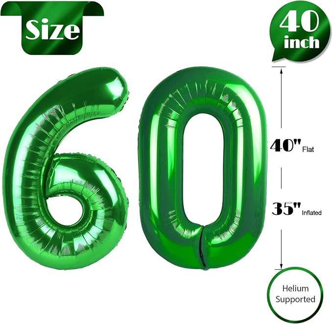 Green Number 60 Balloon 40 Inch, 60th Birthday Party Decorations Men Women | - Image 5