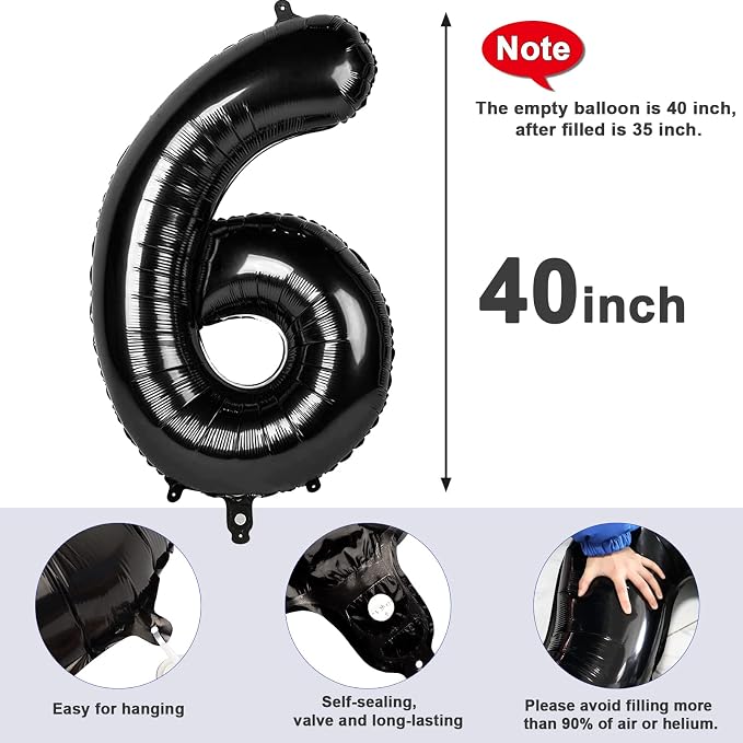 6 Balloon Numbers Party Decorations, 40In Black Balloons - Image 5