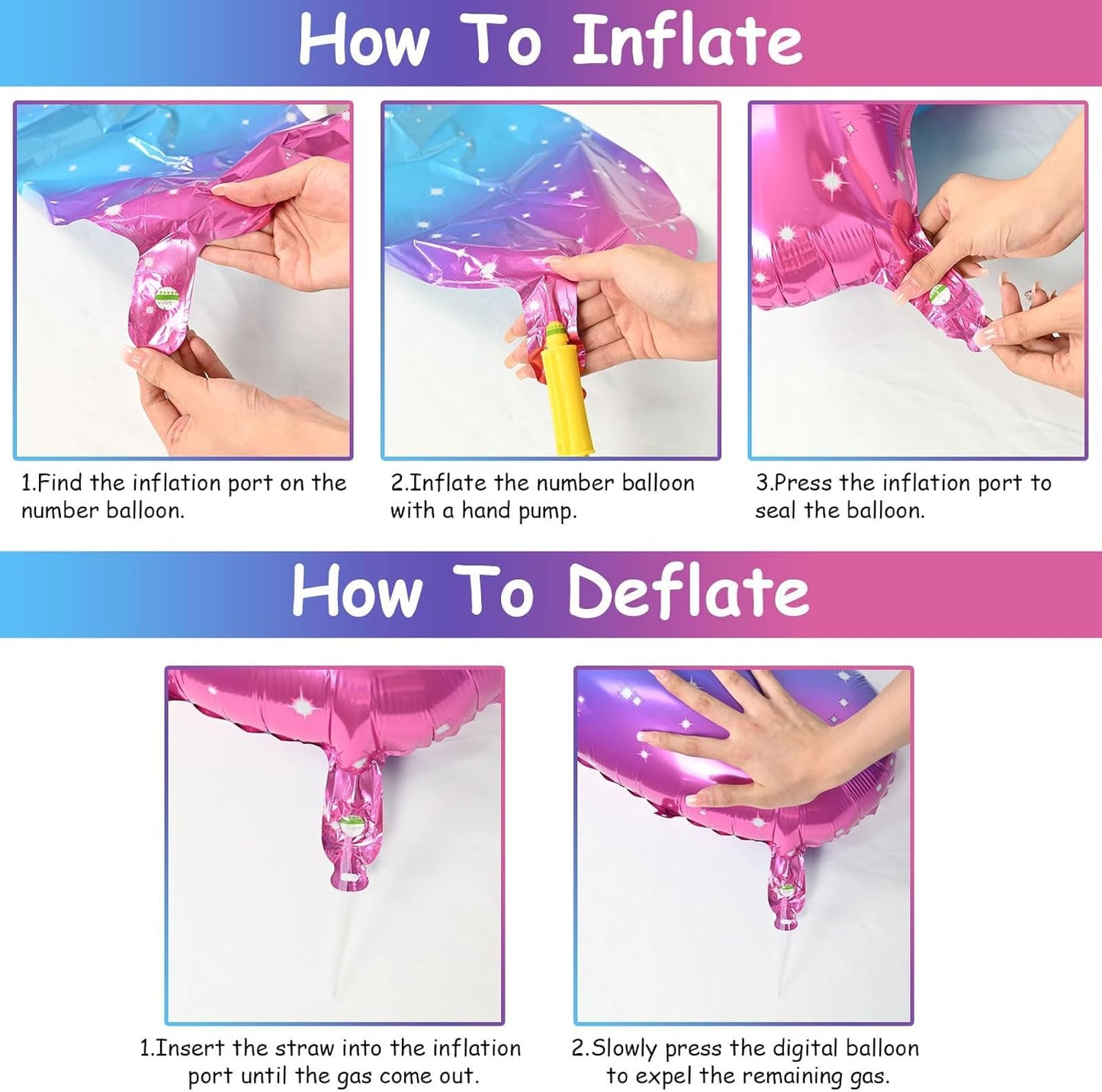 Rainbow Gradient Number 5 Balloon for Girls, 40 Inch Large Blue Pink Purple Number 0-9 Foil Mylar Helium Digital 5 Balloons Set for Women Birthday Anniversary Party Decorations Celebration Supplies