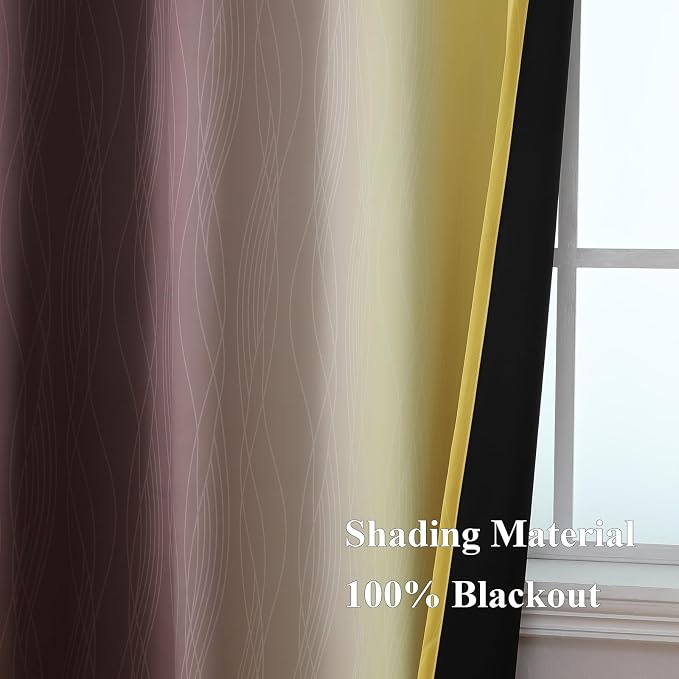 Yellow and Brown Blackout Curtains, Full Light Blocking Gradient Grommet Drapes - Image 5