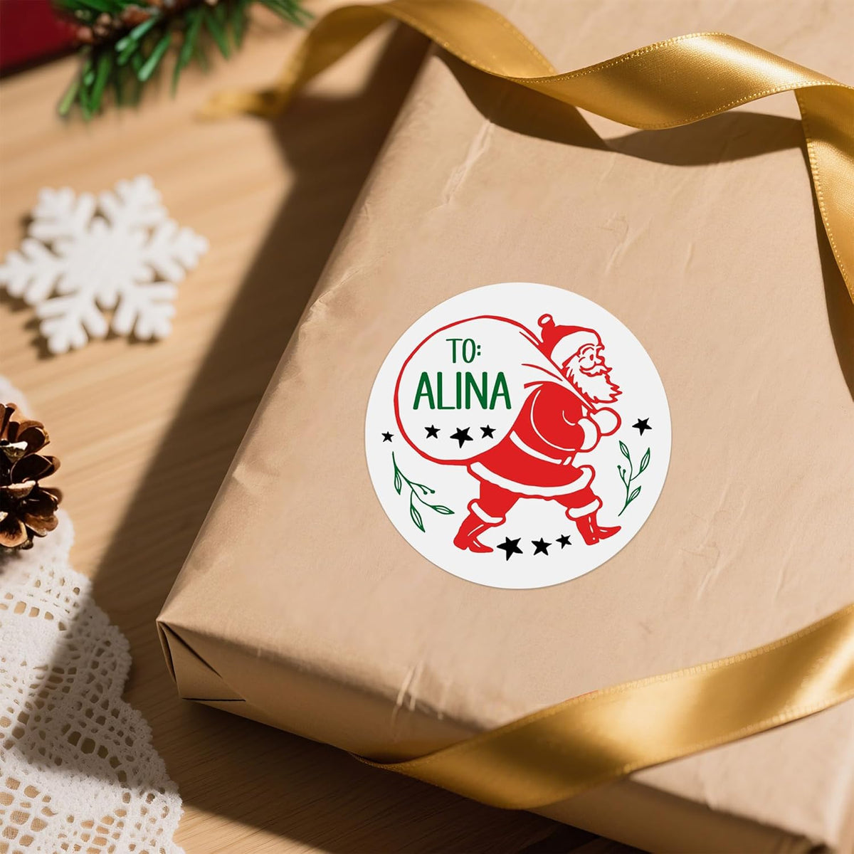 callie Personalized Christmas Stickers - Custom Name, 1.97 Inch Santa Deer Design Waterproof Merry Christmas Stickers Labels for Envelopes Seals Crafts Cards Gifts (30PCS)