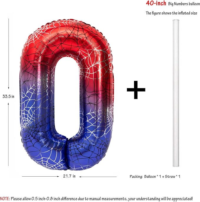 40 IN Red Blue Gradient Number 0 Balloon Large Digital 0 Foil Balloon | - Image 2