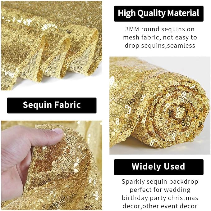 Hahuho Gold Sequin Backdrop Curtain, Party Decoration（2 Panels, 2FT x 8FT - Image 3